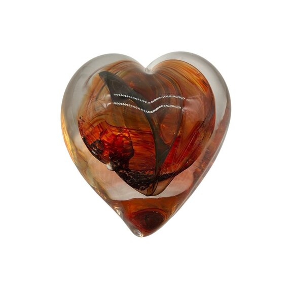 Heart Art Glass Gorgeous Red and Black Paperweight Quality Glass Polished Bottom - Picture 1 of 16